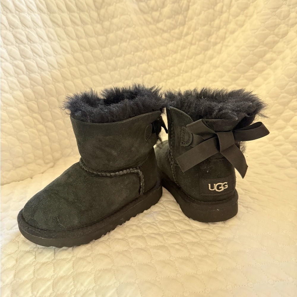 UGG Kids Black Boots with Bow Accent
